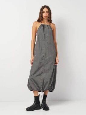 Zara  Women's 100% Adjustable Strap Grey Midi Backless  Dress-Size Size XL New